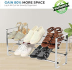 2-Tier Metal Shoe Rack with Slide-n-Adjust, 6-Pair Capacity, Chrome Finish