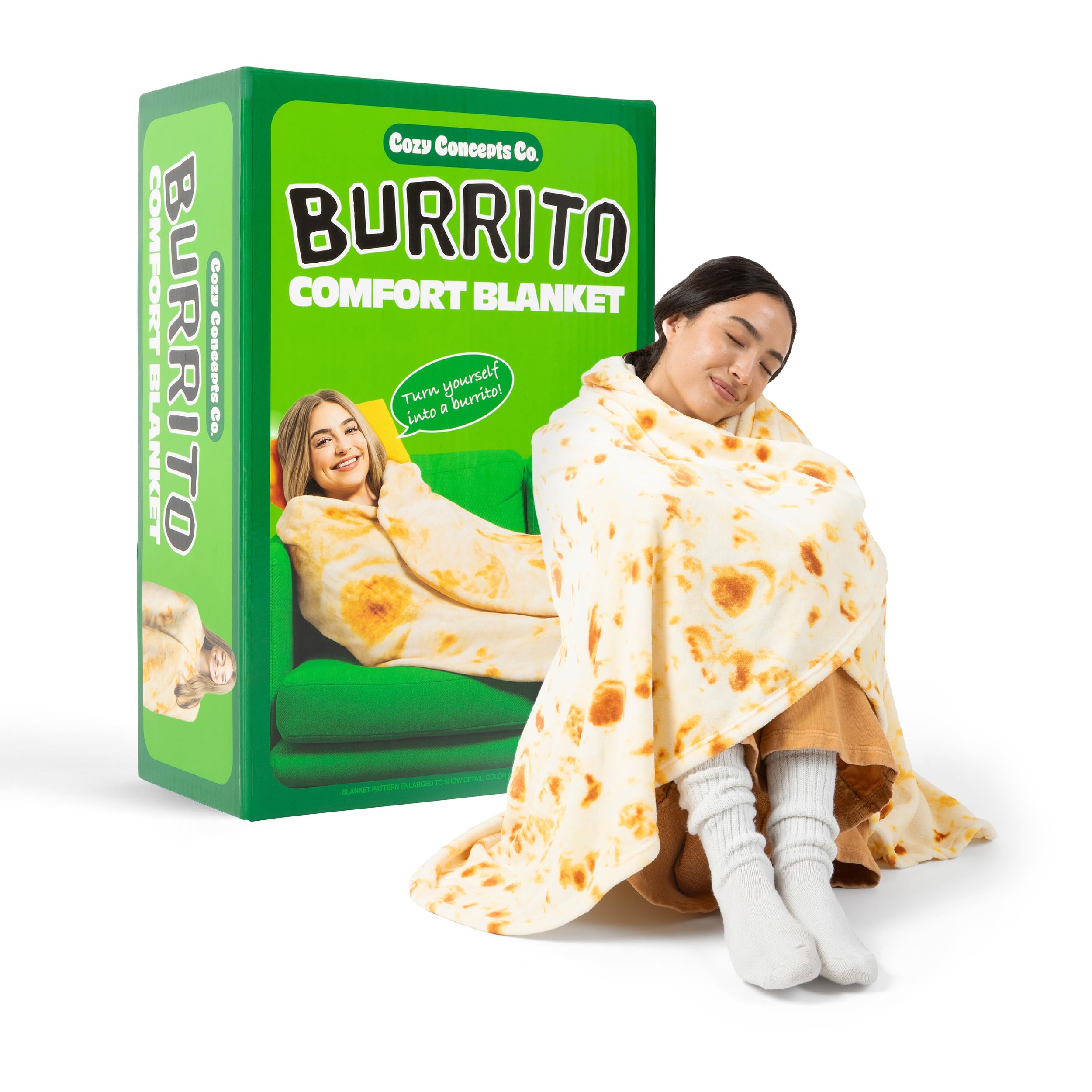 WHAT DO YOU MEME? Cozy Concepts Co. Burrito Comfort Blanket by Relatable, Viral Trend Inspire Giant Tortilla for Teen Room Decor