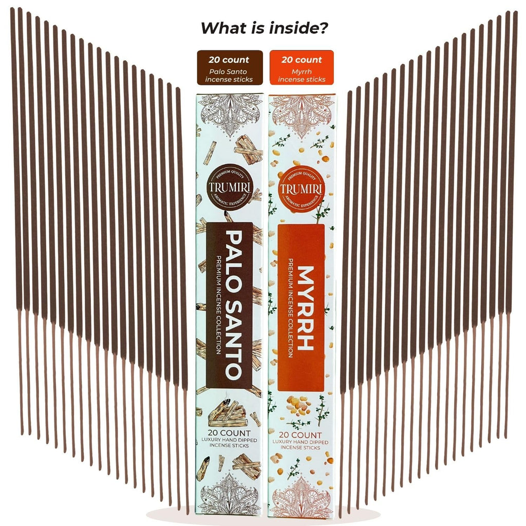 Trumiri Incense Sticks - Combo Pack Of 40 Insence-Sticks - 20 Palo Santo + 20 Myrrh - Insenses - Insents - Incents - Inscense -