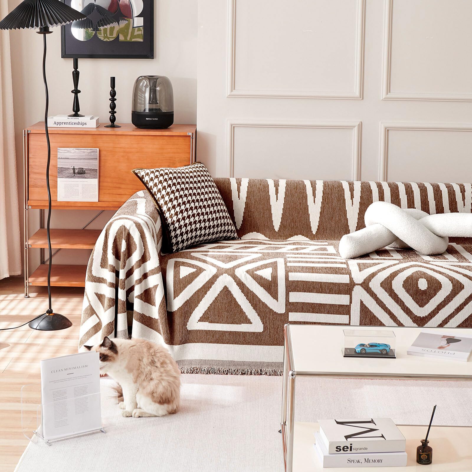 Handontime Chocolate Boho Couch Cover Reversible Sofa Covers For 3 Cushion Couch Washable Couch Sofa Cover For Dogs Dark Couches Covers Chenille Couch Protector Couch Covers For Sofa, 71' X150'