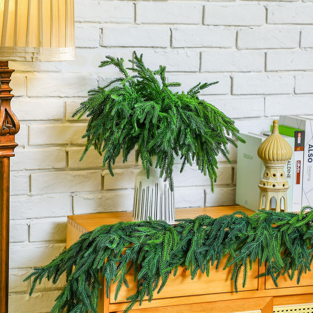Jutom 12 Pcs Christmas Norfolk Pine Branches, Norfolk Pine Artificial Christmas Branches Diy Crafts Faux Christmas Norfolk Pine