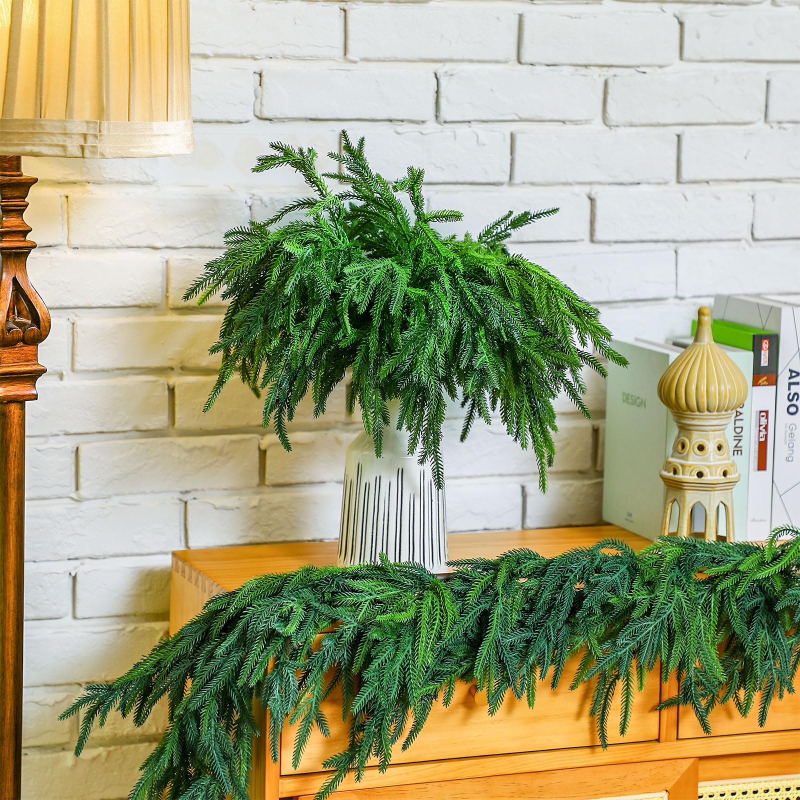 Jutom 12 Pcs Christmas Norfolk Pine Branches, Norfolk Pine Artificial Christmas Branches Diy Crafts Faux Christmas Norfolk Pine
