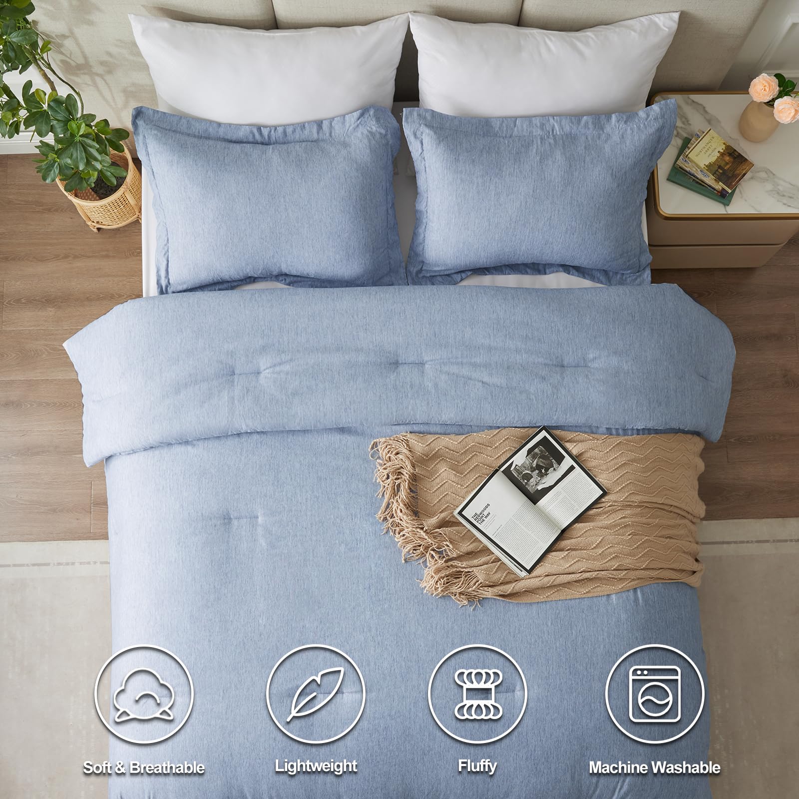 Cozylux Full Size Comforter Set - 3 Pieces Blue Soft Luxury Cationic Dyeing Bedding Comforter For All Season, Breathable Lightweight Fluffy Bed Set With 1 Comforter And 2 Pillow Shams