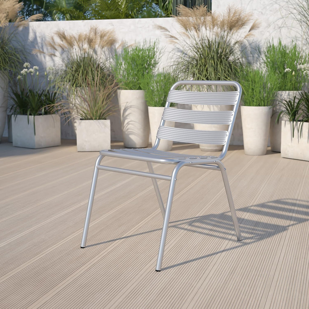 Flash Furniture Commercial Aluminum Indoor-Outdoor Restaurant Stack Chair With Triple Slat Back