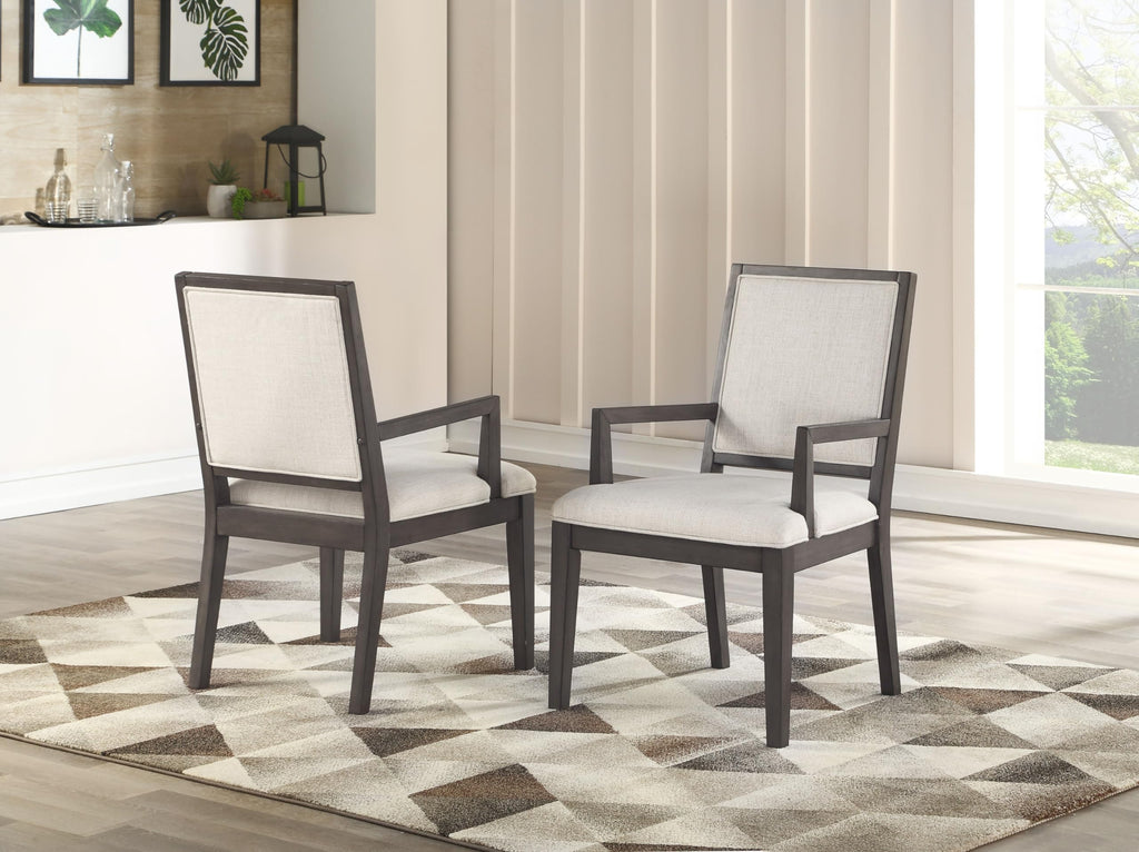Steve Silver Mila Contemporary Solid Hardwood Frame, Grey Finish, Bone Linen Fabric, Set of 2 Arm Chair, 24" L x 25" W x 36" H, Washed Gray