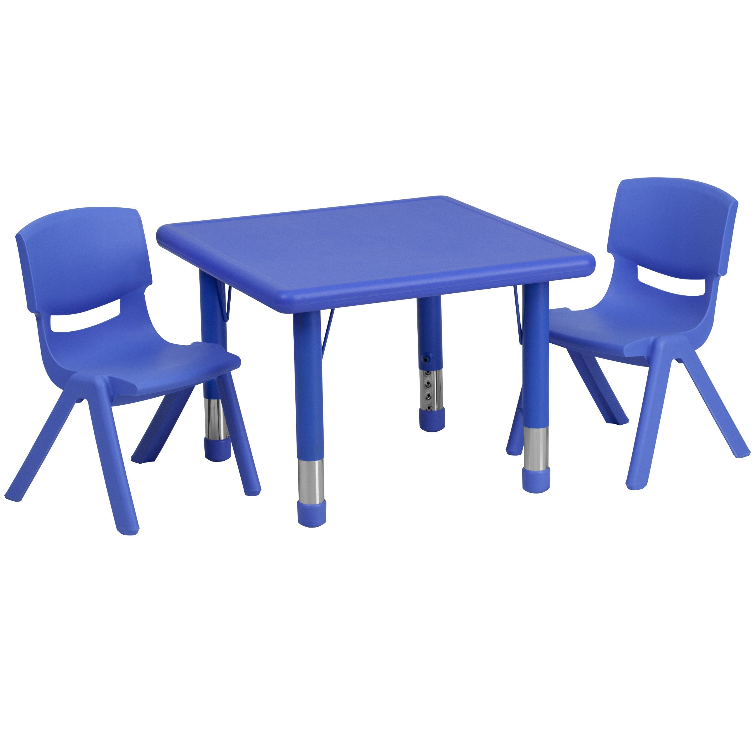 Flash Furniture Emmy 24'' Square Blue Plastic Height Adjustable Activity Table Set with 2 Chairs