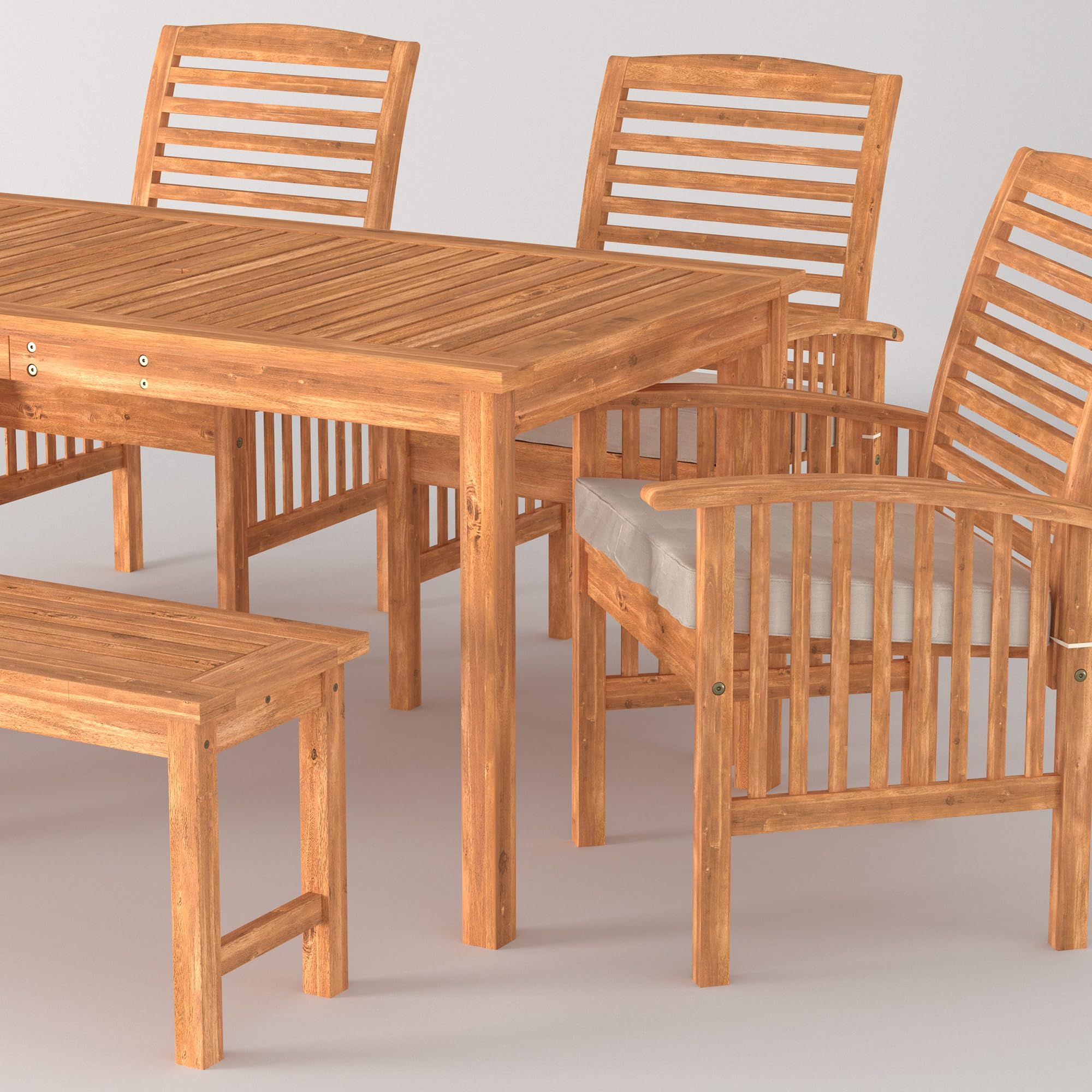 Walker Edison Rendezvous Modern 6 Piece Solid Acacia Wood Outdoor Dining Set, Set Of 6, Brown