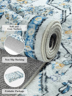 Lahome Oriental Washable Runner Rugs,2.5X8 Long Blue Bathroom Carpet Runner Non-Slip,Boho Kitchen Runner Rugs Non Skid Washable,