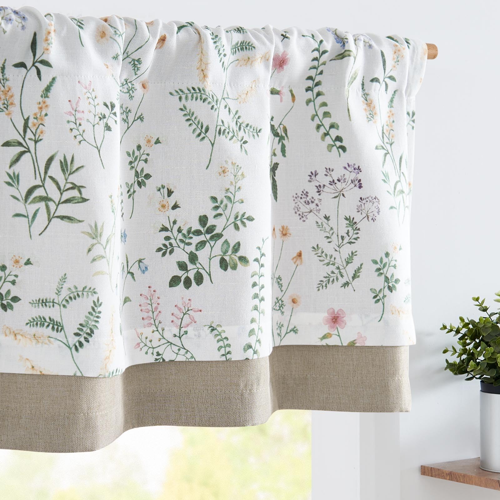 jinchan Linen Valance Curtain for Windows Farmhouse Floral Small Window Curtain Double Layer Blackout Valance for Kitchen Living