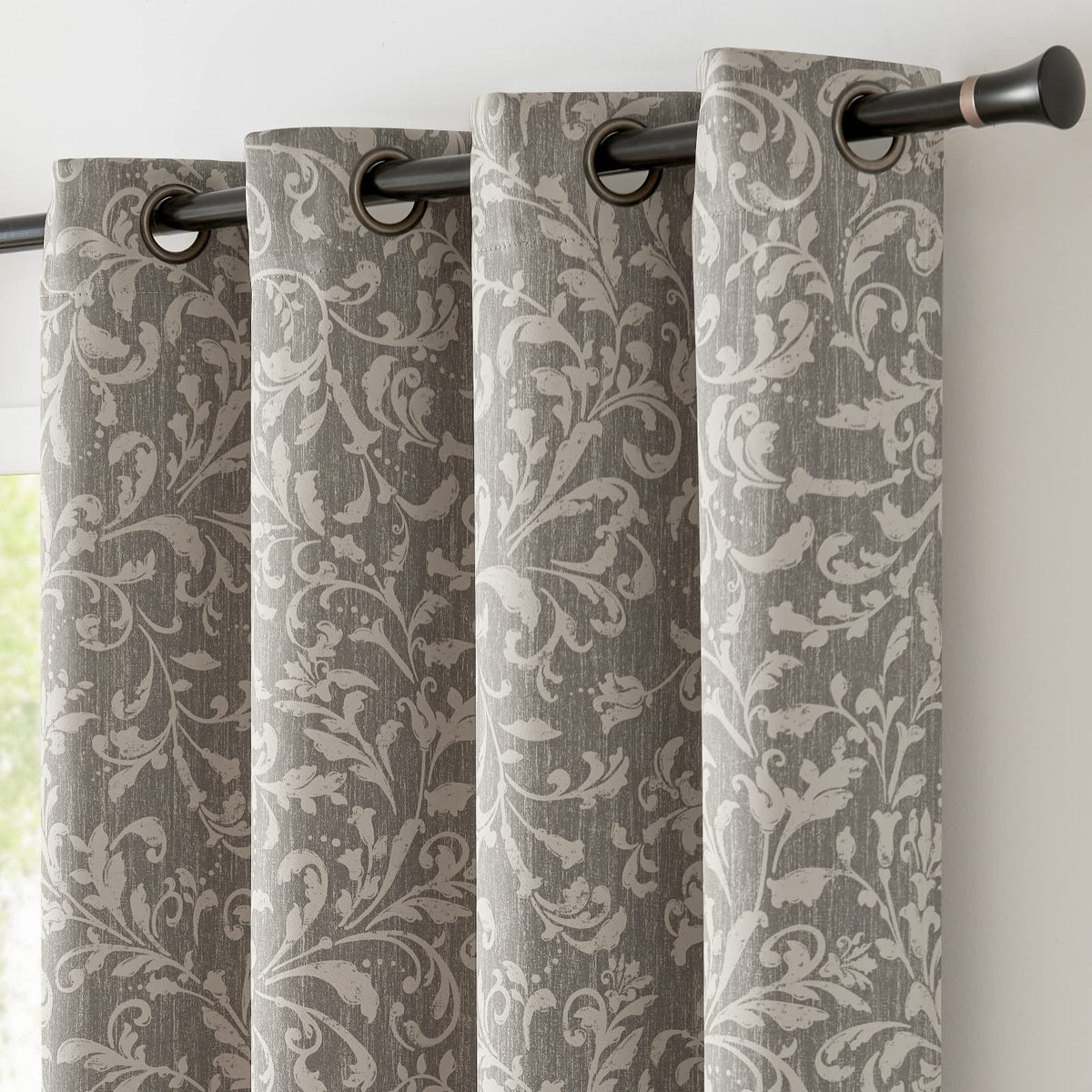 Collact 80% Blackout Curtains For Bedroom Grey Scroll Floral Patterned Curtains 63 Inch Length Vintage Art Deco Drapes Thermal I