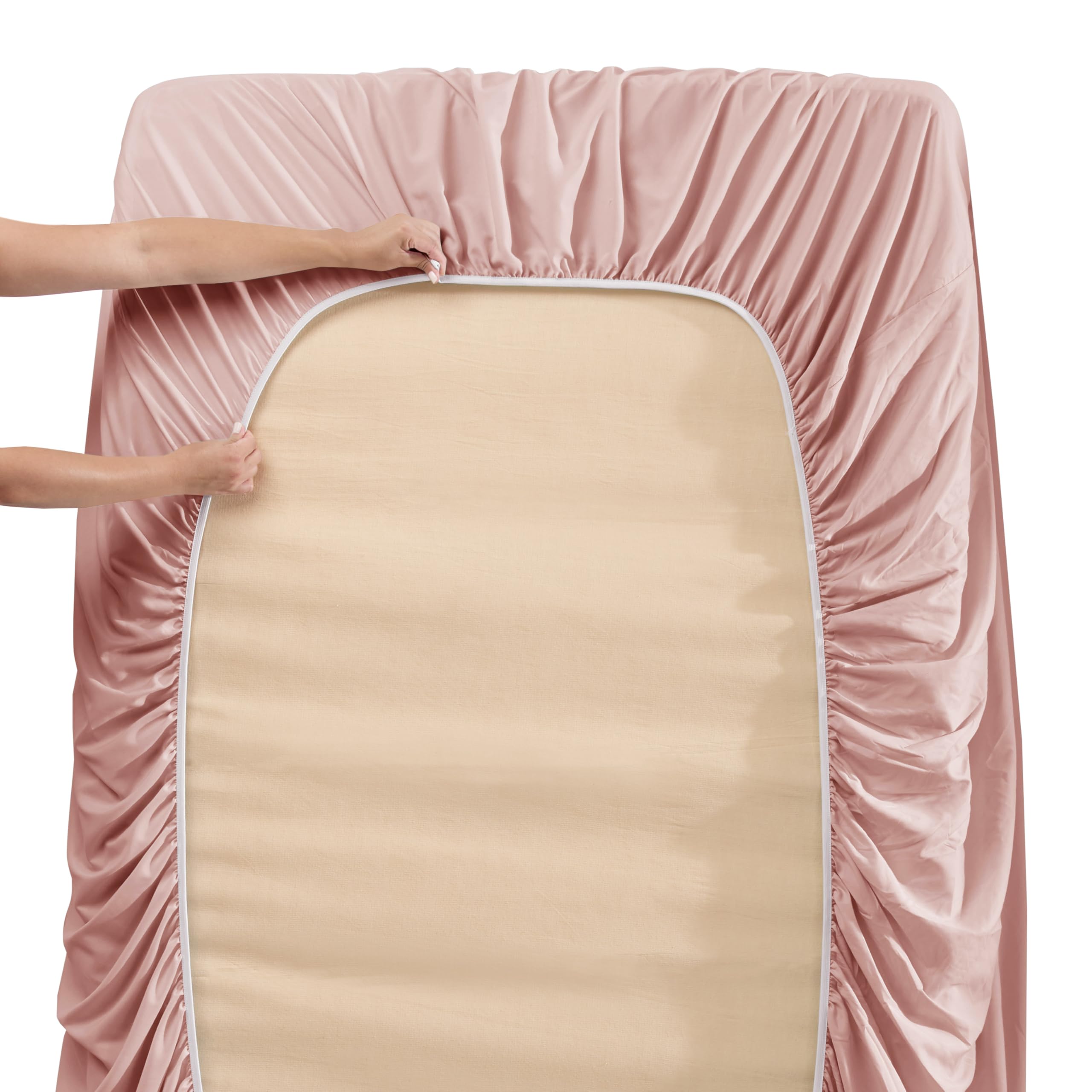 Nestl Extra Deep Pocket Sheets - Fits Mattress 18-24 Inches Deep, Extra Deep Pocket Twin Sheets Sets, 3 Piece Twin Size Sheets, Twin Sheets Deep Pocket, Peach Beige Sheets