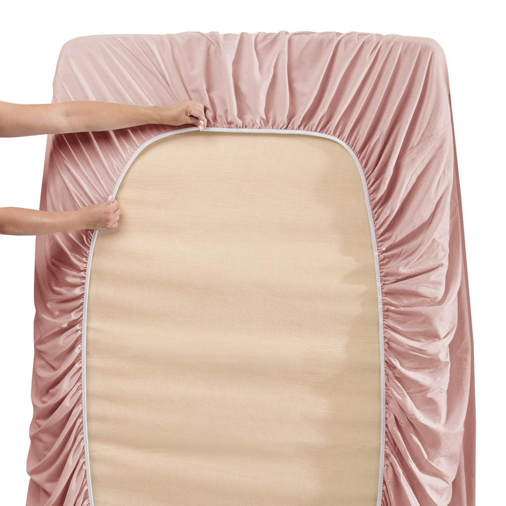 Nestl Extra Deep Pocket Sheets - Fits Mattress 18-24 Inches Deep, Extra Deep Pocket Twin Sheets Sets, 3 Piece Twin Size Sheets, Twin Sheets Deep Pocket, Peach Beige Sheets