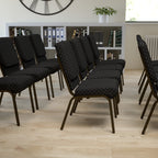 Flash Furniture HERCULES Series 18.5''W Stacking Church Chair in Black Dot Patterned Fabric - Gold Vein Frame