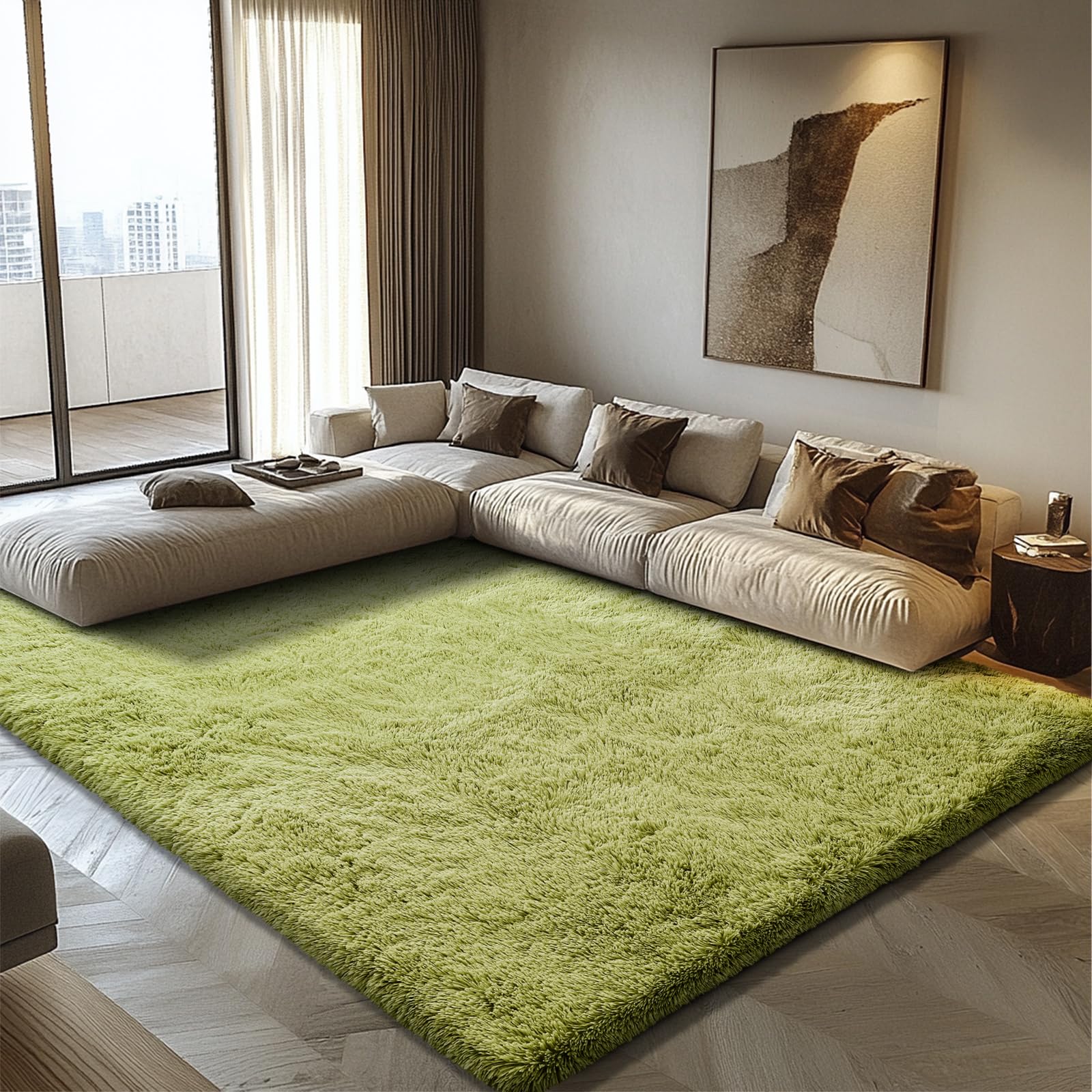 9x12 Fluffy Area Rugs for Living Room,Large Fuzzy Shag Area Rug for Bedroom,Grass Green Soft Non-Shedding Indoor Plush Carpet fo