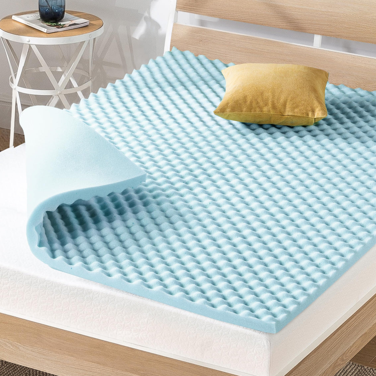 Best Price Mattress 1.5 Inch Egg Crate Memory Foam Mattress Topper, Cooling Gel Infusion, Twin, Blue