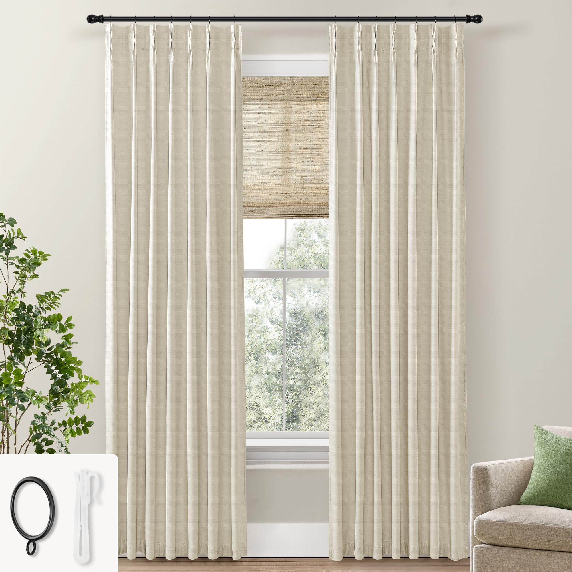 Shineland Insulated Window Coverings Warm Curtains For Winter,Window Treatments Energy Saving Room Noise Blocker Draft Blocking Curtains,(40 X 102 Inches Long,Beige)