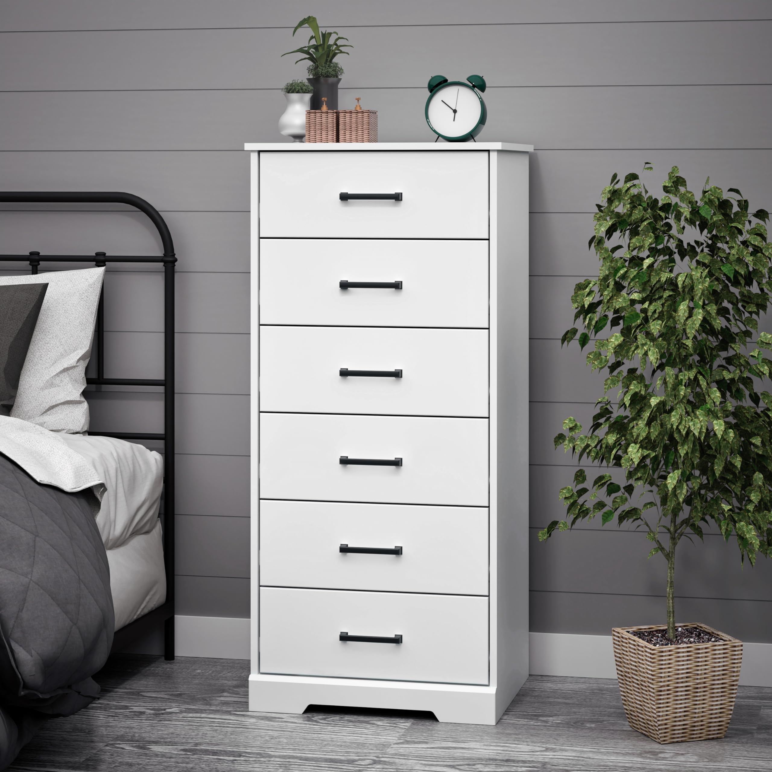 Prepac Rustic Ridge Farmhouse Dresser, White Dresser For Bedroom, Chest Of Drawers With 6 Drawers 18.5' D X 23.75' W X 51.5' H, Wdbh-1606-1