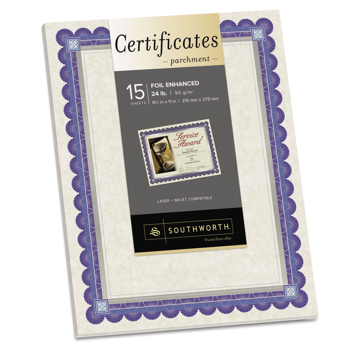 Southworth Ct1R Foil-Enhanced Parchment Certificates Ivory/Blue/Silver 24 Lb 8.5 X 11 15/Pk