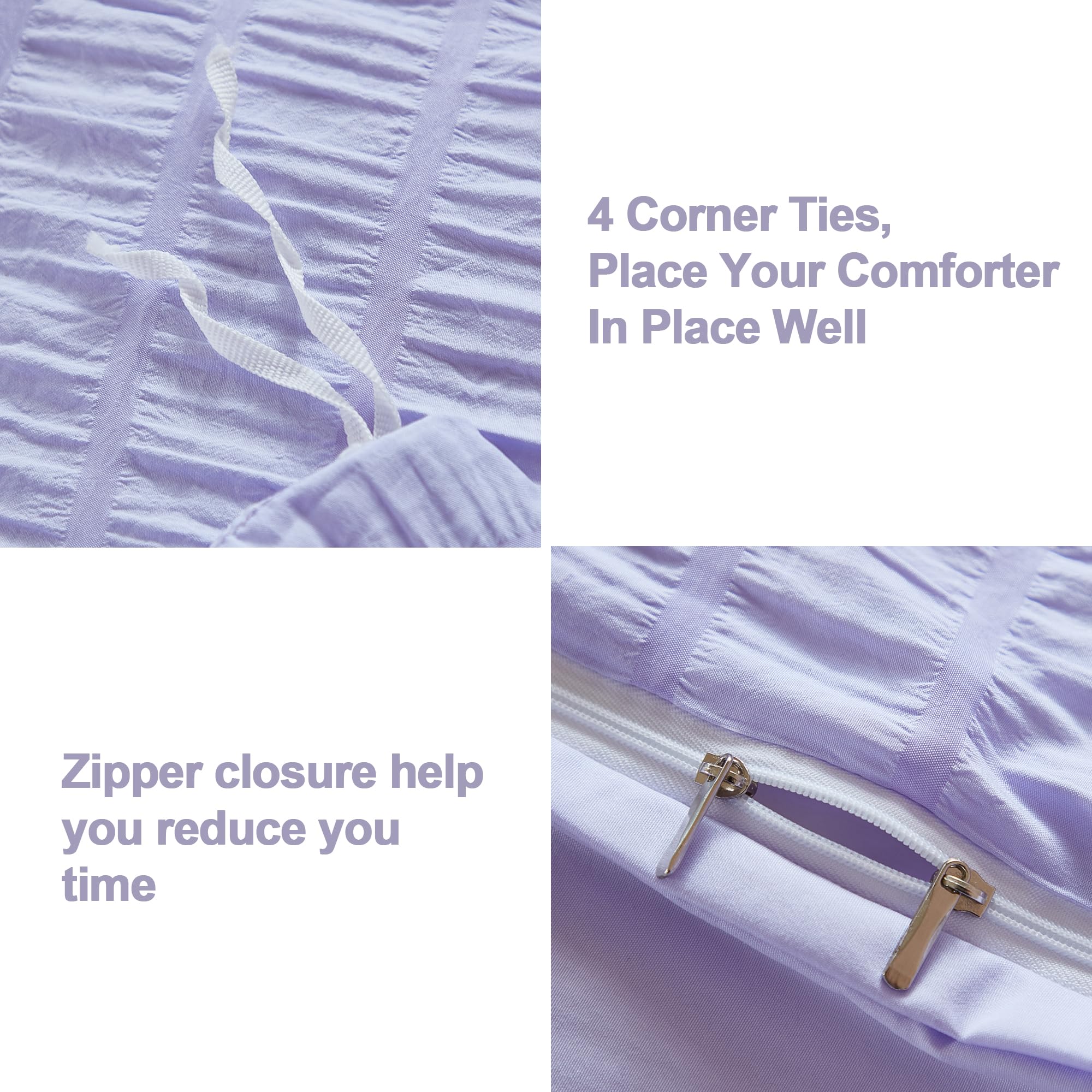 Avelom Lavender Purple Seersucker Duvet Cover Set Queen (90 X 90 Inches), 3 Pieces (1 Duvet Cover + 2 Pillow Cases), Ultra Soft Washed Microfiber, Textured Duvet Cover With Zipper Closure, Corner Ties