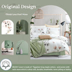 Mildly 100% Long-Staple Cotton Duvet Cover Set White Green Floral Leaves Pattern Printed Comforter Cover 3Pcs, Ultra Soft & Brea