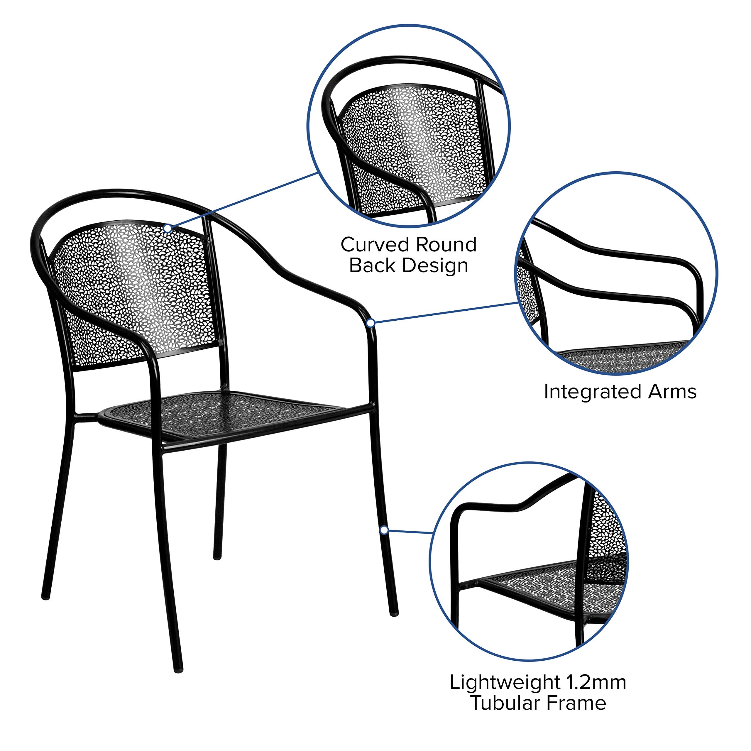 Flash Furniture Commercial Grade Black Indoor-Outdoor Steel Patio Arm Chair With Round Back