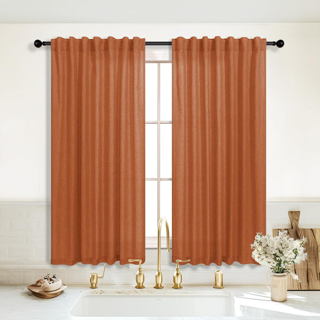Koufall Fall Curtains For Kitchen,Burnt Orange Sheer Curtains For Bathroom Window,45 Inch Length