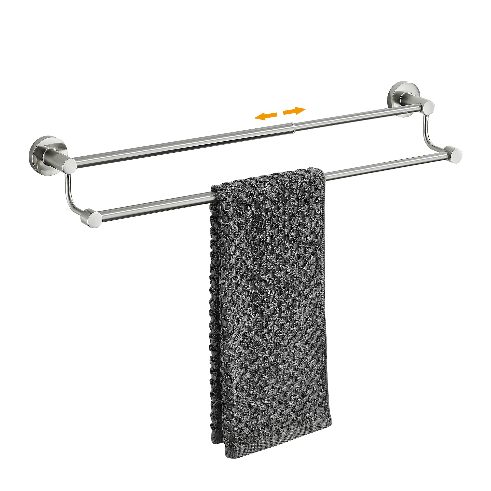 Adjustable Double Towel Racks for Bathroom 15 to 26.5 Inch Towel Bar, Expandable Brushed Nickel Double Bath Towel Holder, Wall M