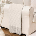 Battilo Home Large Cream Throw Blanket With Fringe, End Of Bed Throw Blankets White,Spring Throw Blanket For Couch Sofa Indoor O