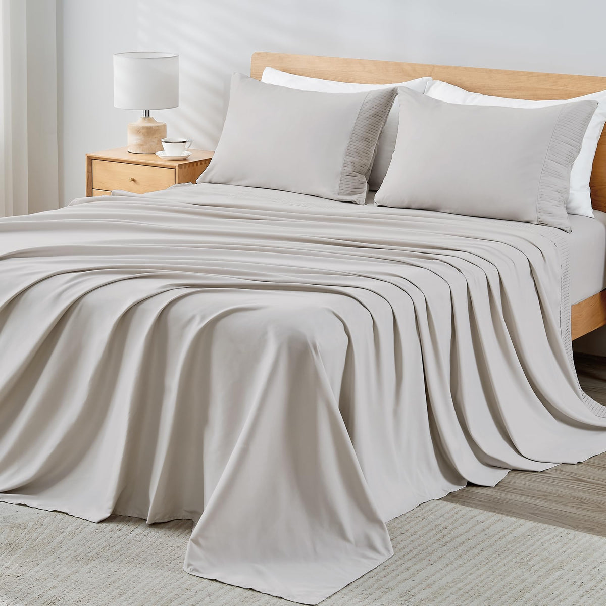 Andency Tannish Grey Sheets California King Set 4 Pieces, Soft Sheets For Cal King Size Bed, Microfiber Sheet Set, Deep Pocket Up To 16', Hotel Breathable & Cooling Bedding Sheets & Pillowcases