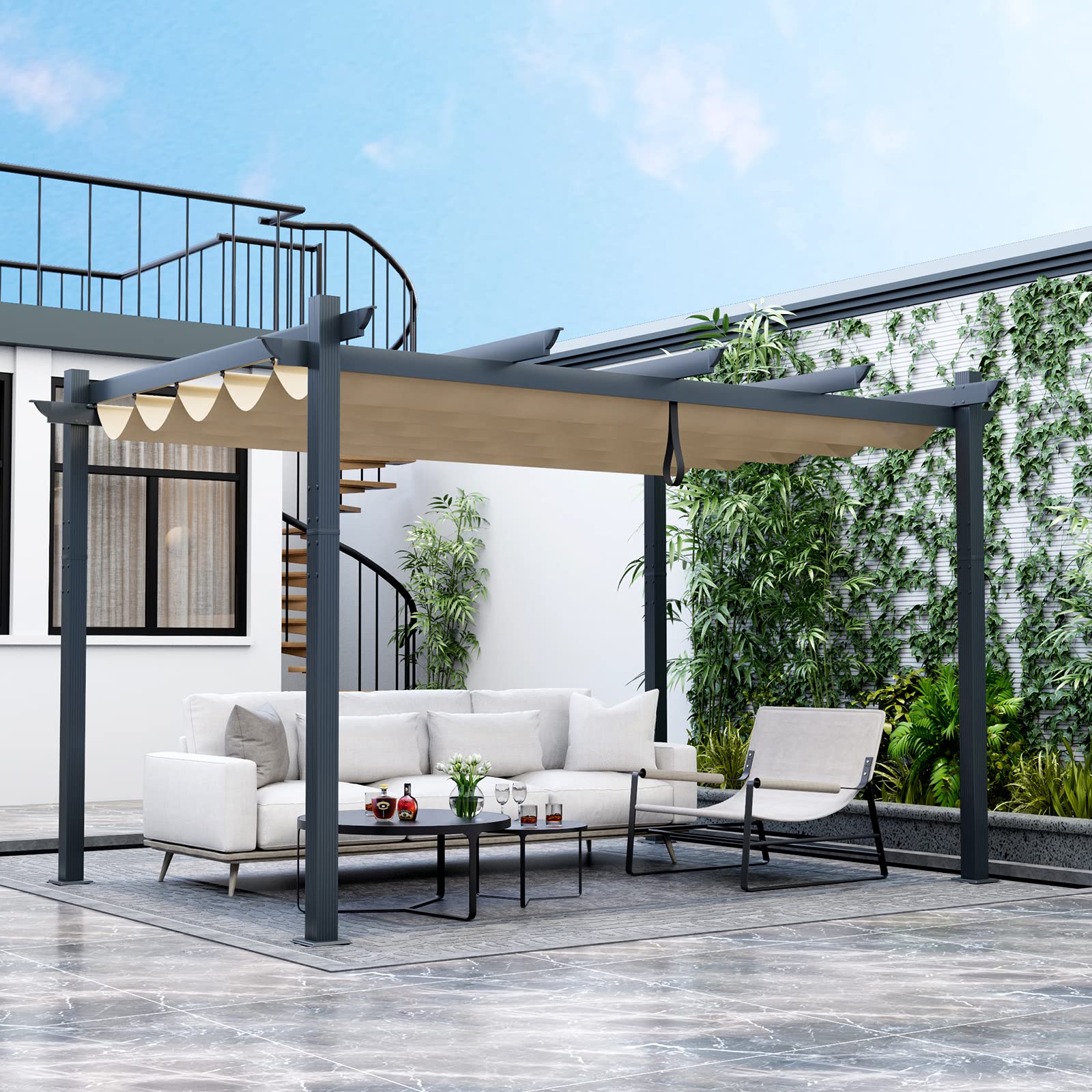Tangkula 10X13 Ft Pergola, Heavy-Duty Aluminum Outdoor Pergola With Retractable Sun Shade Canopy, Extra Large Patio Shelter Pavi