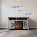 Belleze Modern 48' Barn Door Wood Tv Stand With 18' Electric Fireplace Heater & Media Entertainment Center Console Table For Tv Up To 50' With Two Open Shelves And Cabinets - Corin (Grey Wash)