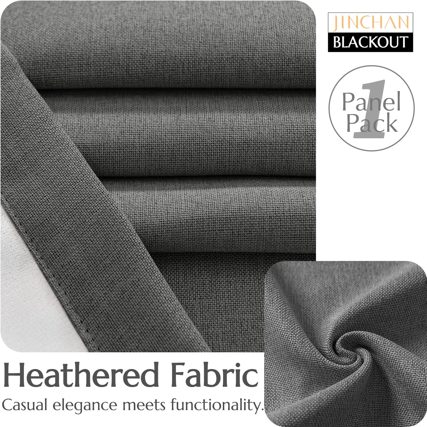 Jinchan Linen Textured Curtains Living Room Thermal Curtains Room Darkening Bedroom Thermal Insulated Curtains 63 Inches Long Single Panel Dark Grey