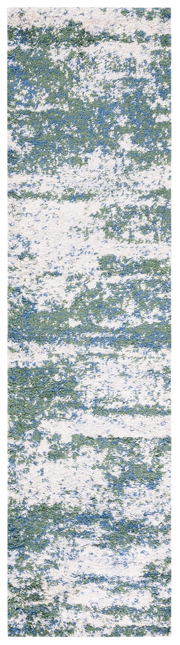 Safavieh Berber Shag Collection Runner Rug - 2' X 10', Green & Beige, Modern Abstract Design, Non-Shedding & Easy Care, 1.2-Inch