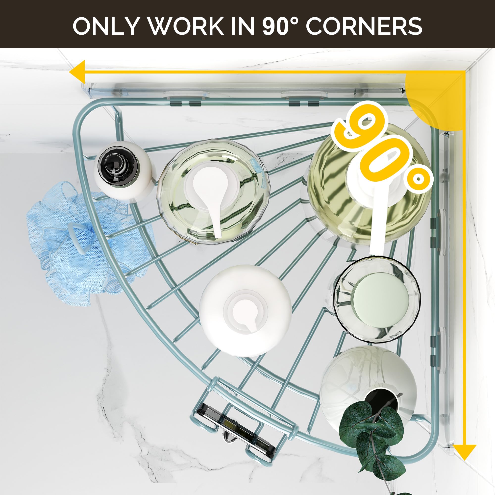 Orimade Corner Shower Caddy With 2 Hooks Wall Mounted Metal Bathroom Shelf Storage Organizer Adhesive No Drilling 2 Pack, Blue O