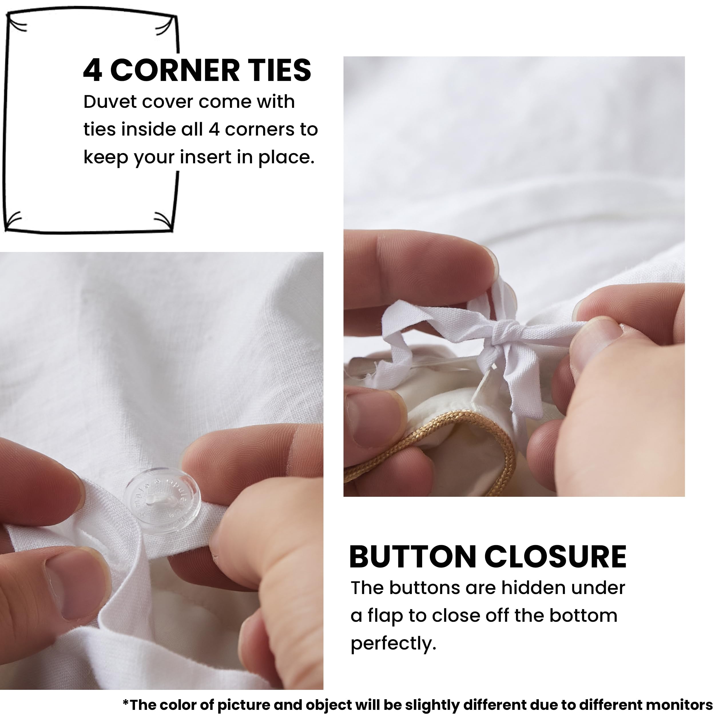 Simple&Opulence 100% Linen Duvet Cover Set With Crossed Embroidery Washed - 3 Pieces (1 Duvet Cover With 2 Pillow Shams) Soft Breathable Farmhouse - White, Queen Size