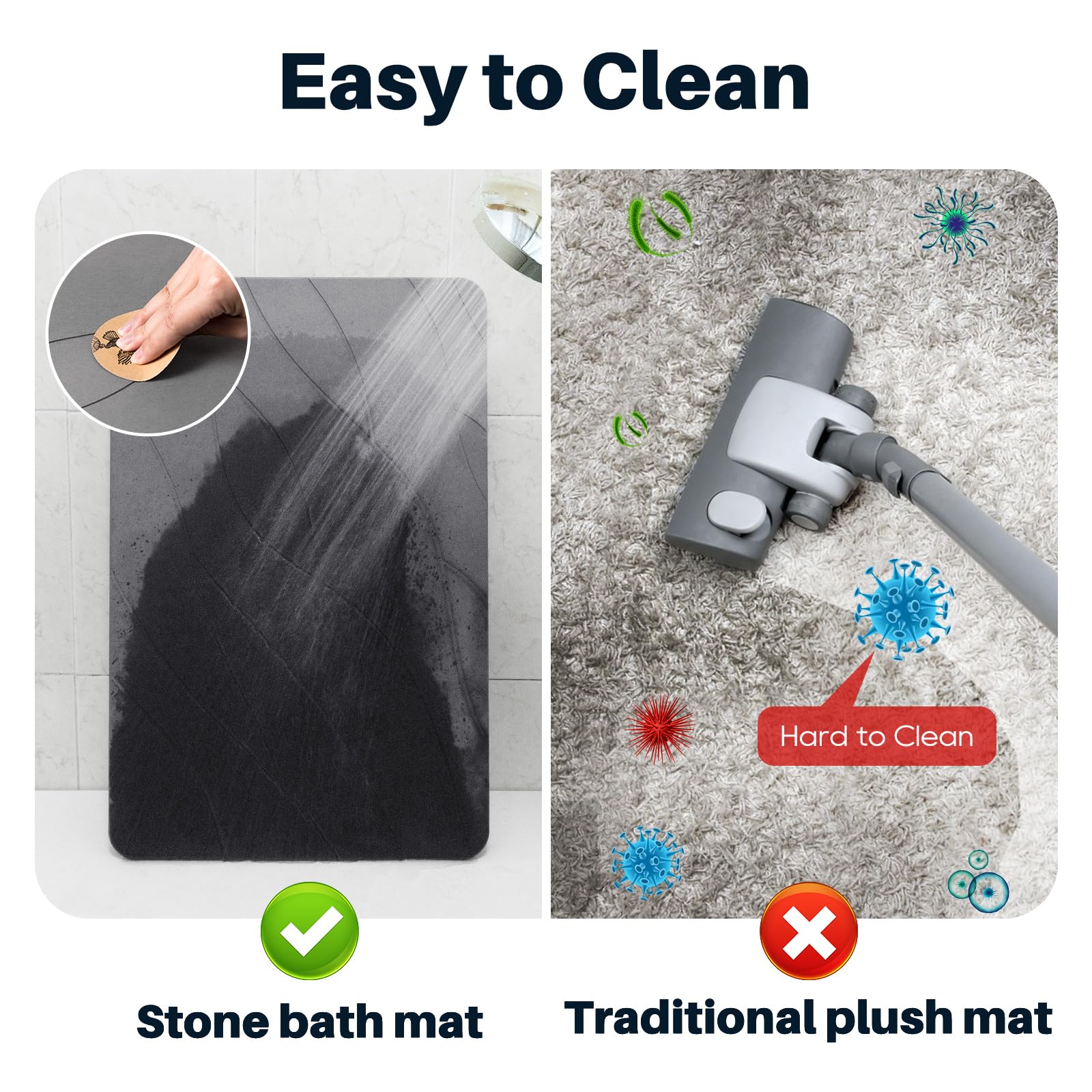Closefriend Diatomite Stone Bath Mat - Fast Drying Bathroom Mat Stone, Diatomaceous Earth Bath Mat Non-Slip, Absorbent Stone Mat