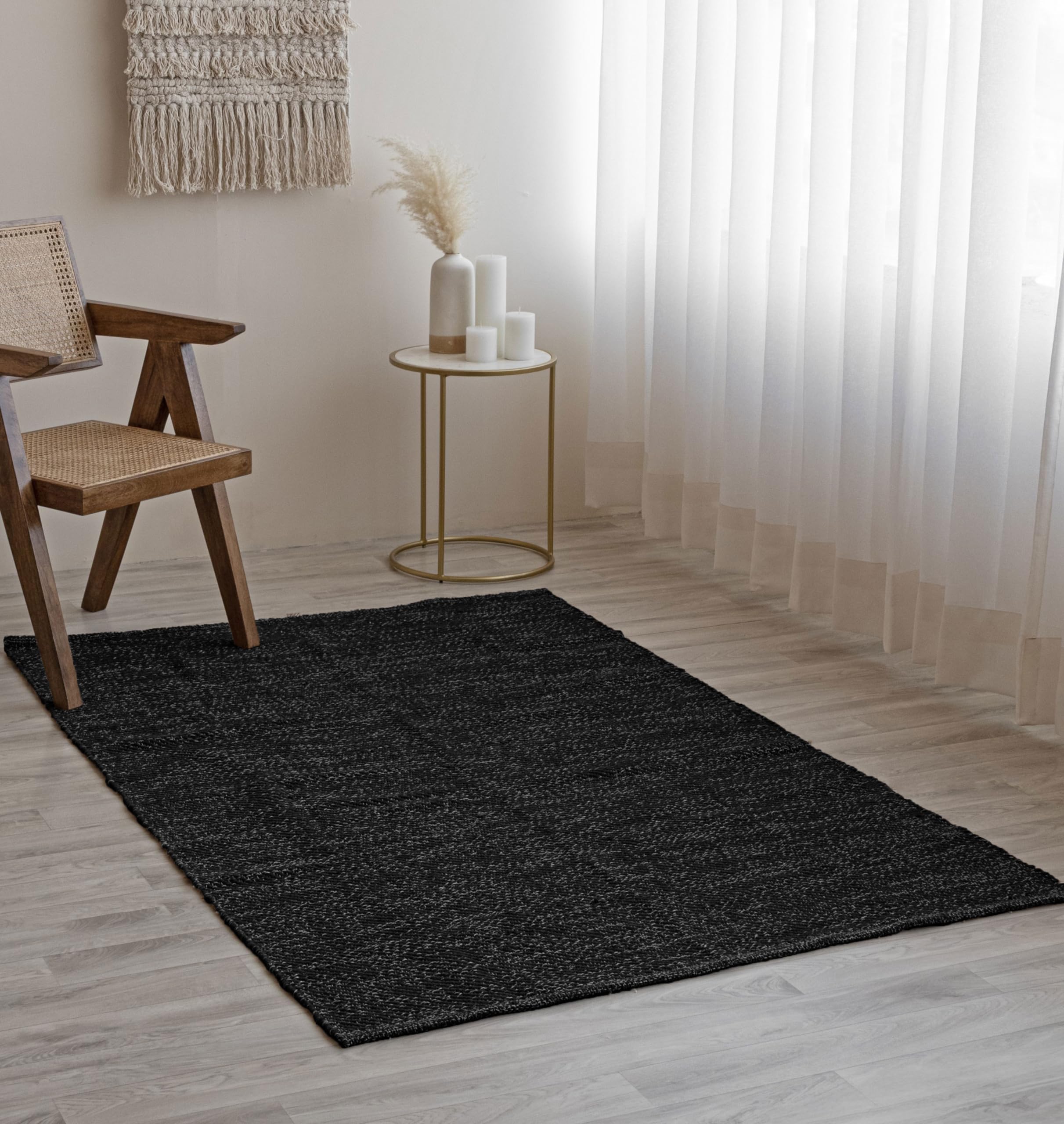 HOMEMONDE Herringbone Cotton Area Rug - 3 x 5 Abstract Accent Rug - Reversible Boho Lightweight Throw Rug for High Traffic Are
