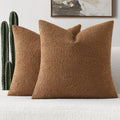 Futei Pack Of 2 Tobacco Boucle Accent Decorative Throw Pillow Covers,18X18 Inch Soft Solid Textured Cushion Case,Home Decor For