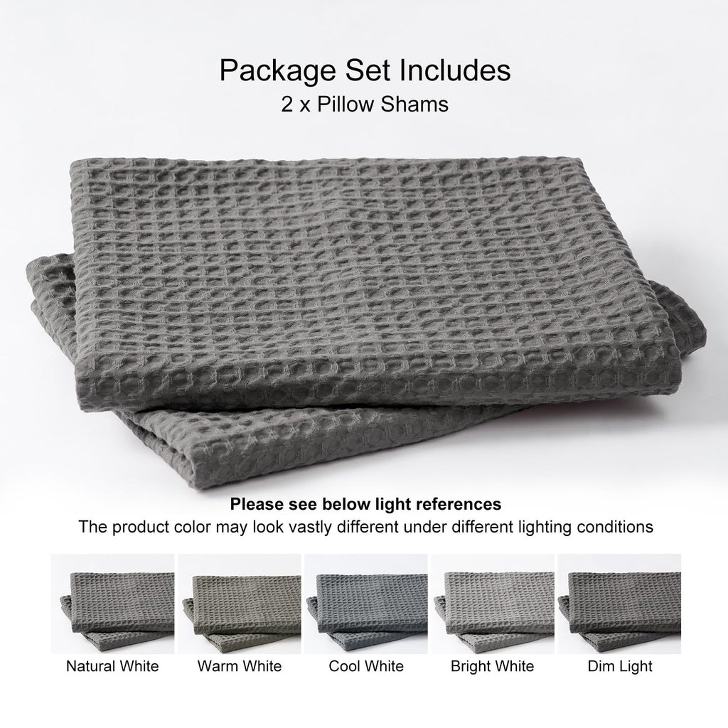 Phf Ultra Soft Waffle Weave Pillowcases Standard Size 20' X 26' 2 Pack, No Insert, Breathable Skin-Friendly Pillow Shams, Decorative Waffle Weave Pillow Case Covers, Grey