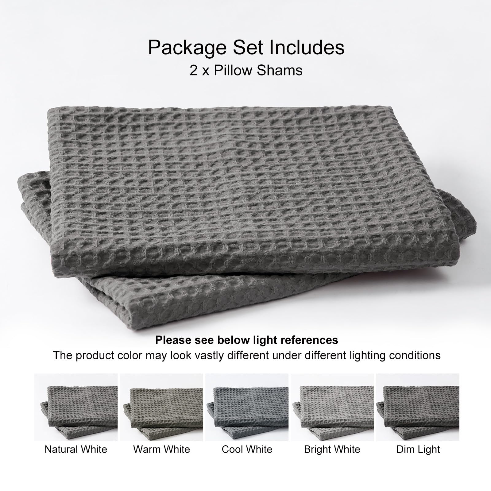 Phf Ultra Soft Waffle Weave Pillowcases Standard Size 20' X 26' 2 Pack, No Insert, Breathable Skin-Friendly Pillow Shams, Decorative Waffle Weave Pillow Case Covers, Grey