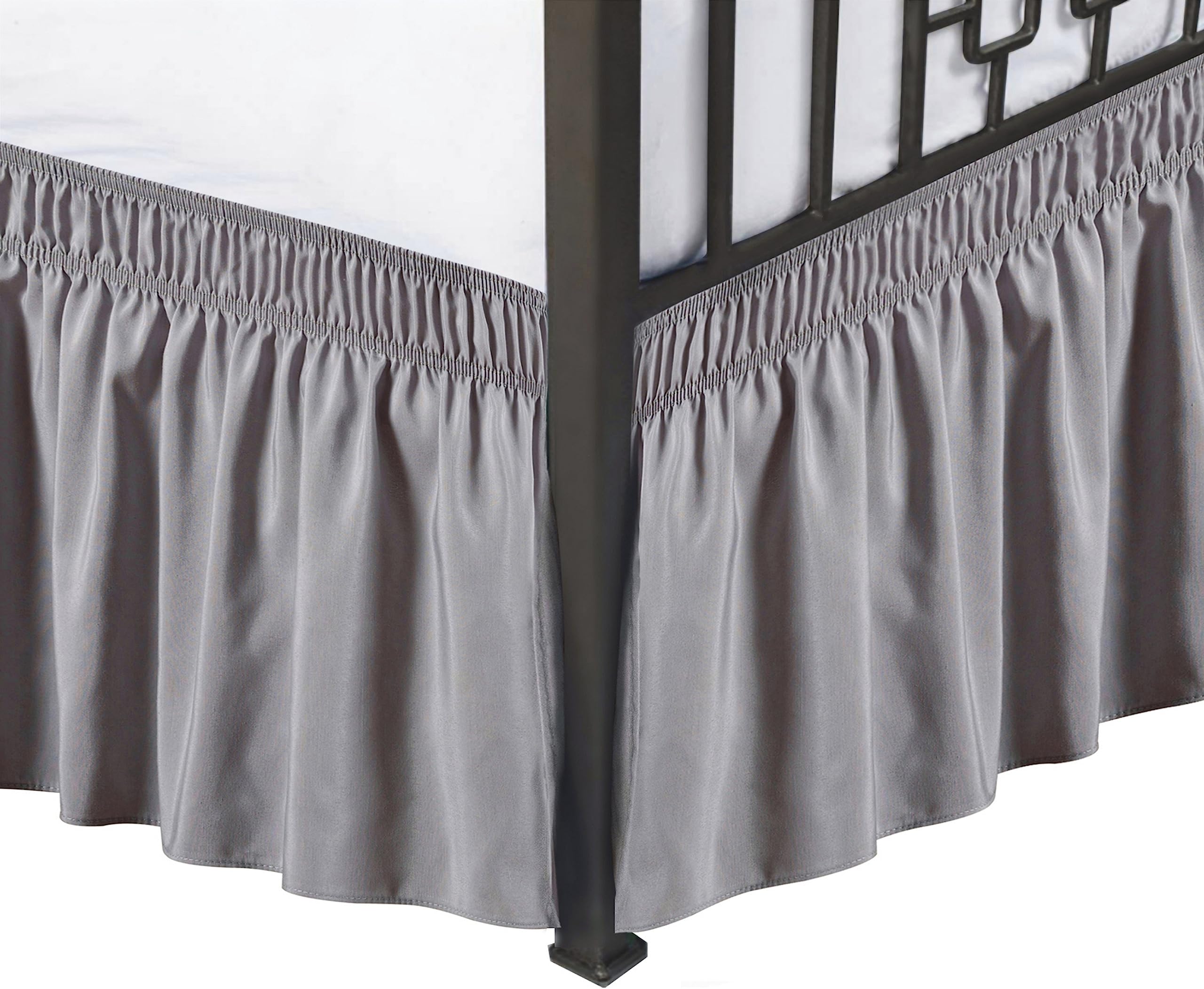 Biscaynebay Wrap Around Bed Skirts With Split Corners For Queen Beds 17' Drop, Silver Grey Elastic Dust Ruffles Adjustable Easy