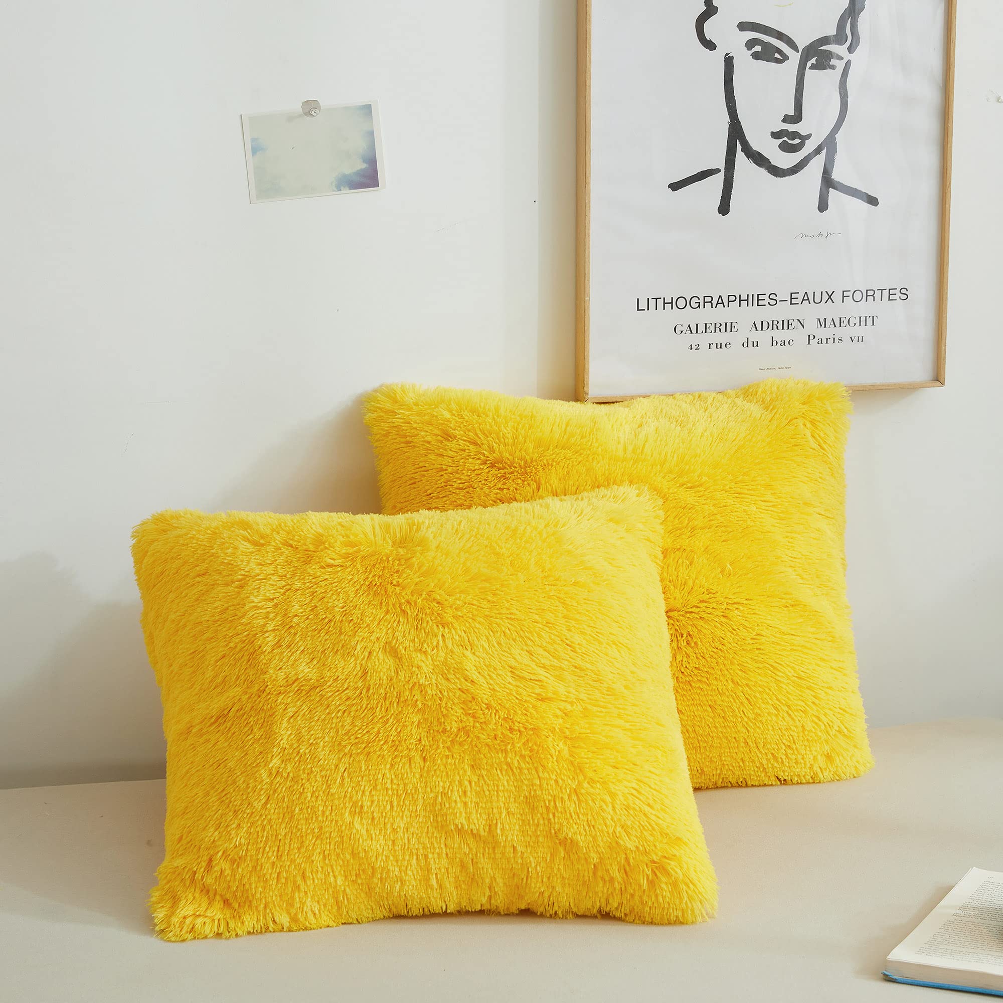Xege Faux Fur Throw Pillow Covers, Luxury Fluffy Plush Pillow Shams, Shaggy Decorative Pillow Cushion Cover For Sofa Bed Couch W