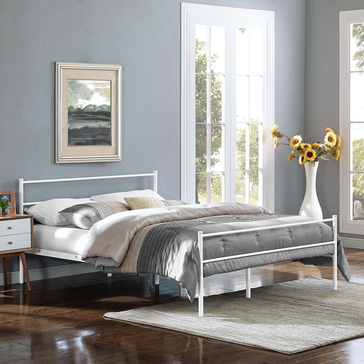 Modway Alina Queen Size Platform Bed Frame With Headboard In White