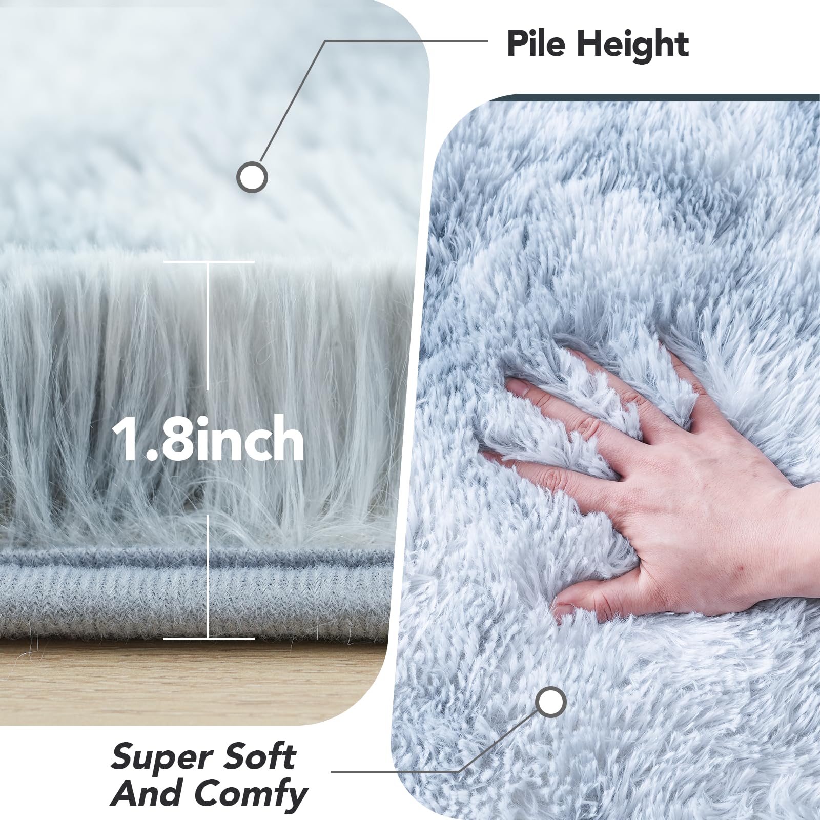 Fluffy Rug 5X7 Bedroom Rugs: Shag Rug For Bedroom - Area Rug 5X7 Grey Plush Fuzzy Soft Carpet (Tie-Dyed Light Gray, 5X7 Feet)