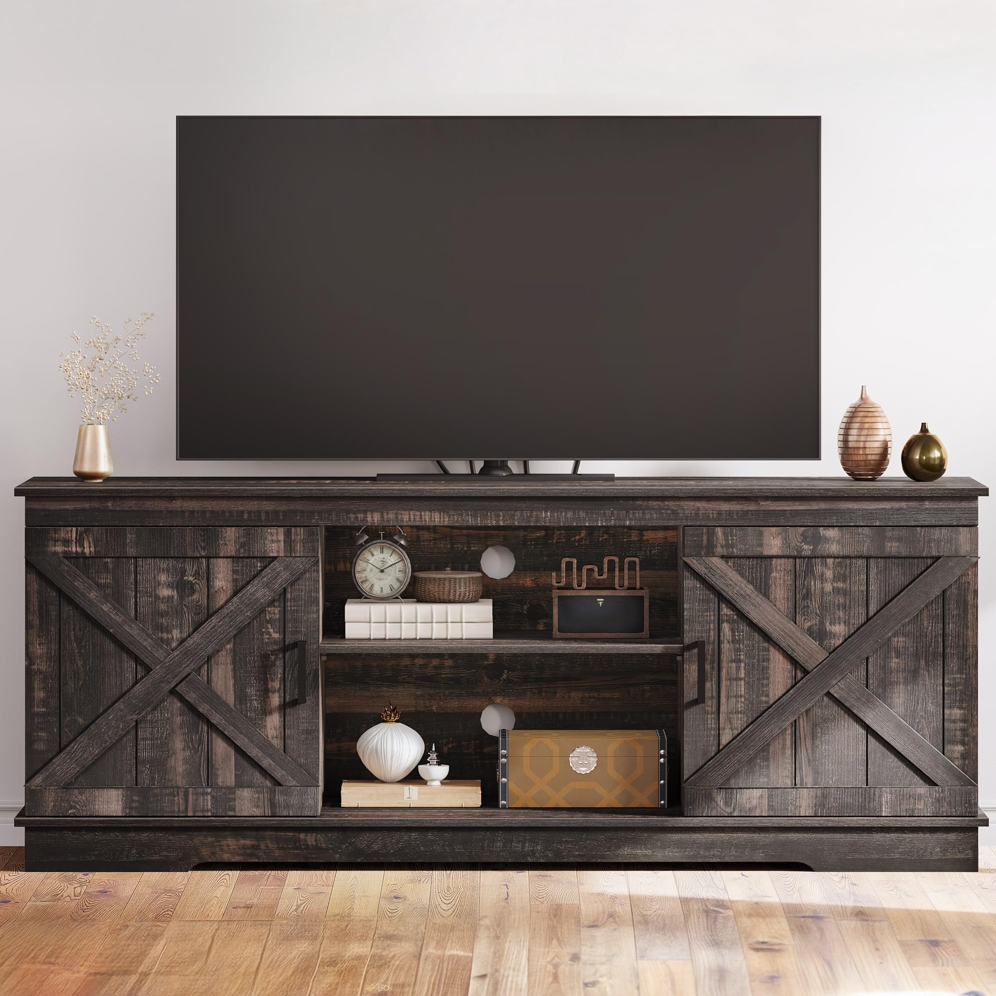 DWVO Farmhouse TV Stands for Living Room, Entertainment Center with Storage, TV Stand for 65 Inch TV with Double Barn Doors & St