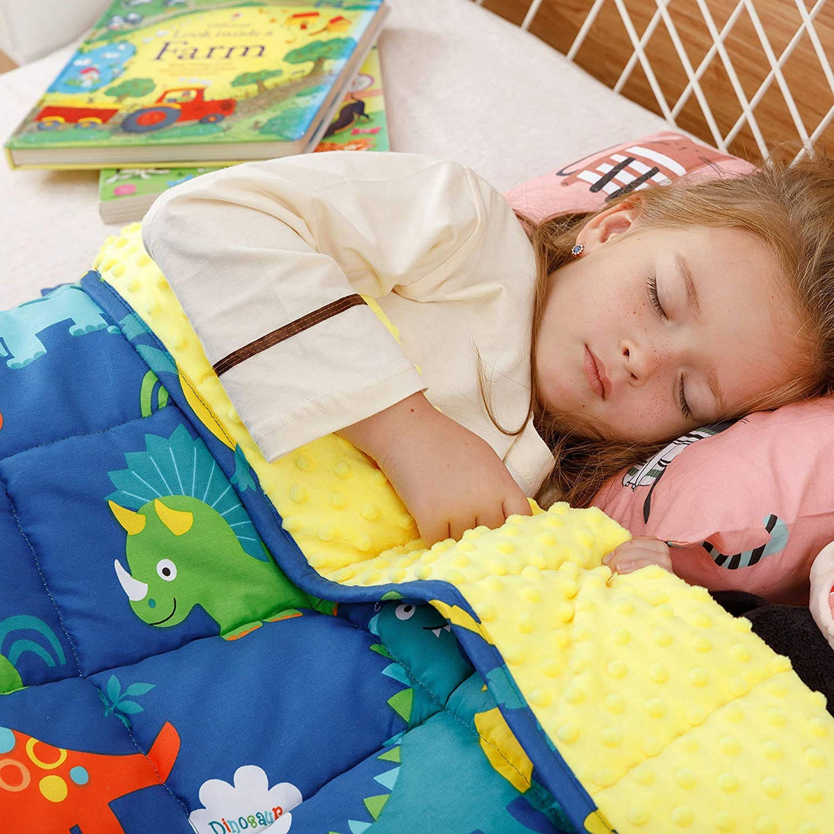 Uttermara Kids Weighted Blanket 3 Lbs, Ultra Cozy Minky Fleece And Cotton Sided With Cartoon Patterns, Reversible Heavy Blanket