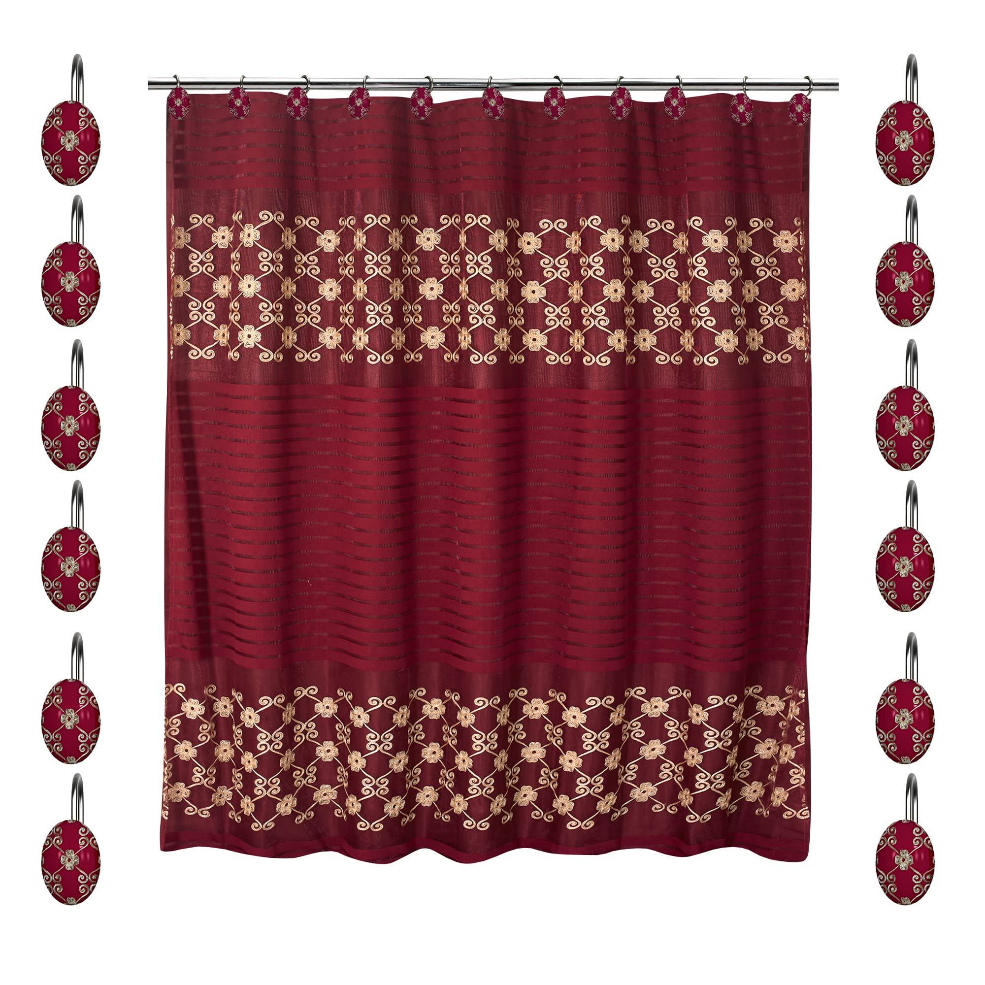 Zahari Home 13pc Elegant Rose Bathroom Shower Curtain Sets Elegant Shower Curtain & 12 Shower Curtain Rings Contemporary Decor B