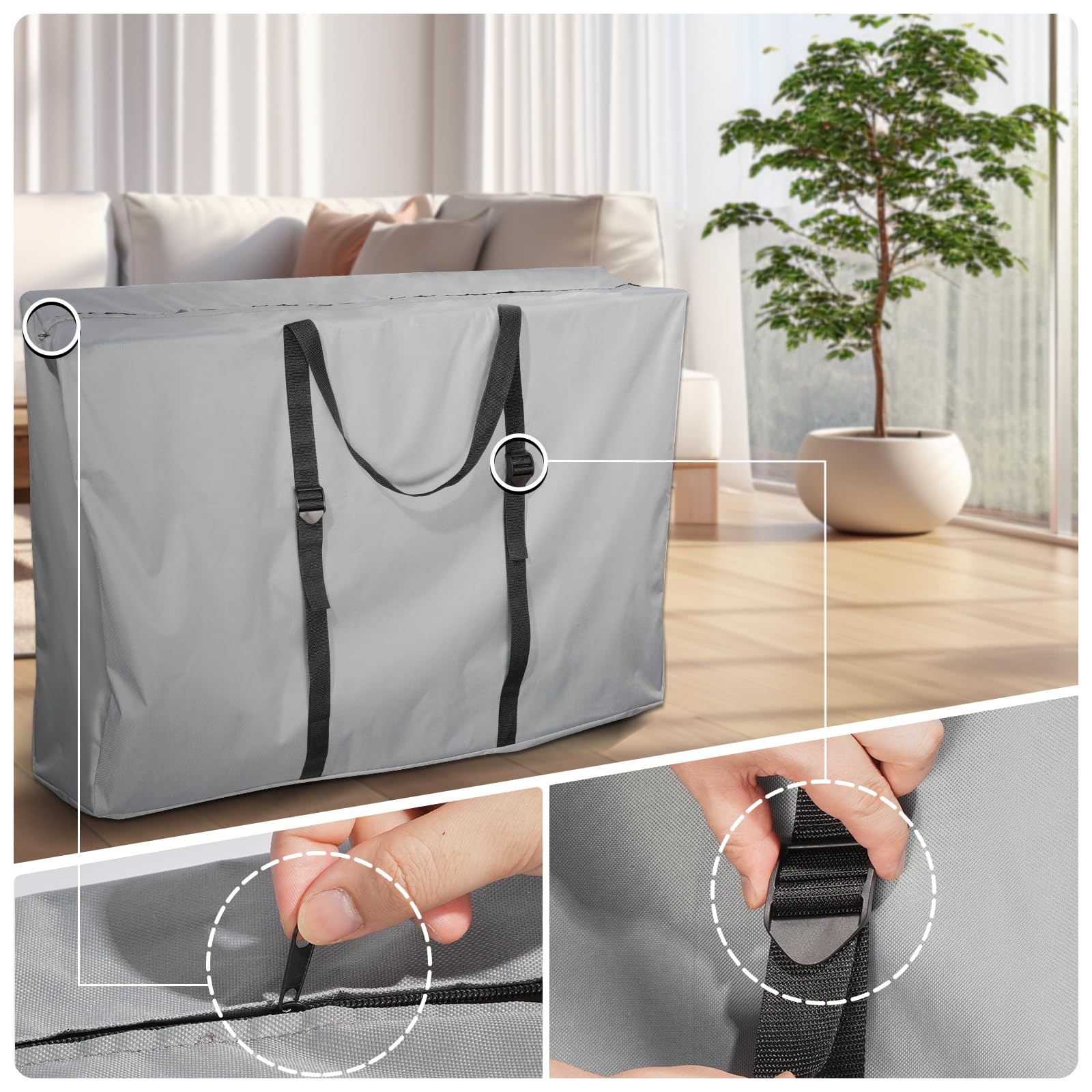 Large Outside Folding Chair Storage Bag With Zipper And Handles, 600D Folding Chair Carry Bag For Zero Gravity Chair Cover, Portable Folding Lounge Chair Carrying Bags, 43' L X 11' W X 29' H (Gray)