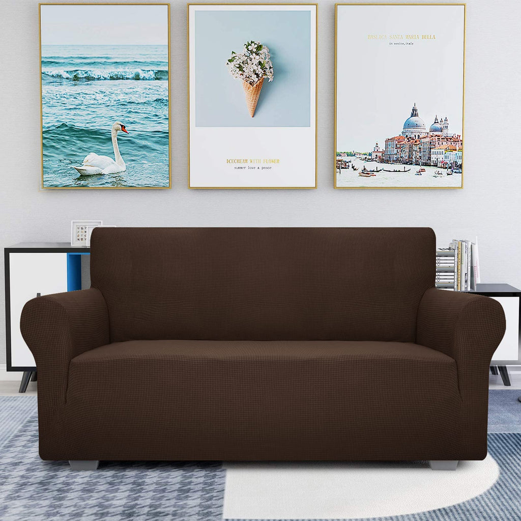 Znsayotx Super Stretch Couch Cover Love Seat Sofa Covers For Living Room Dogs Pet Friendly Furniture Protector Spandex Loveseat Slipcovers With Anti Slip Foam Sticks (Coffee, Loveseat)