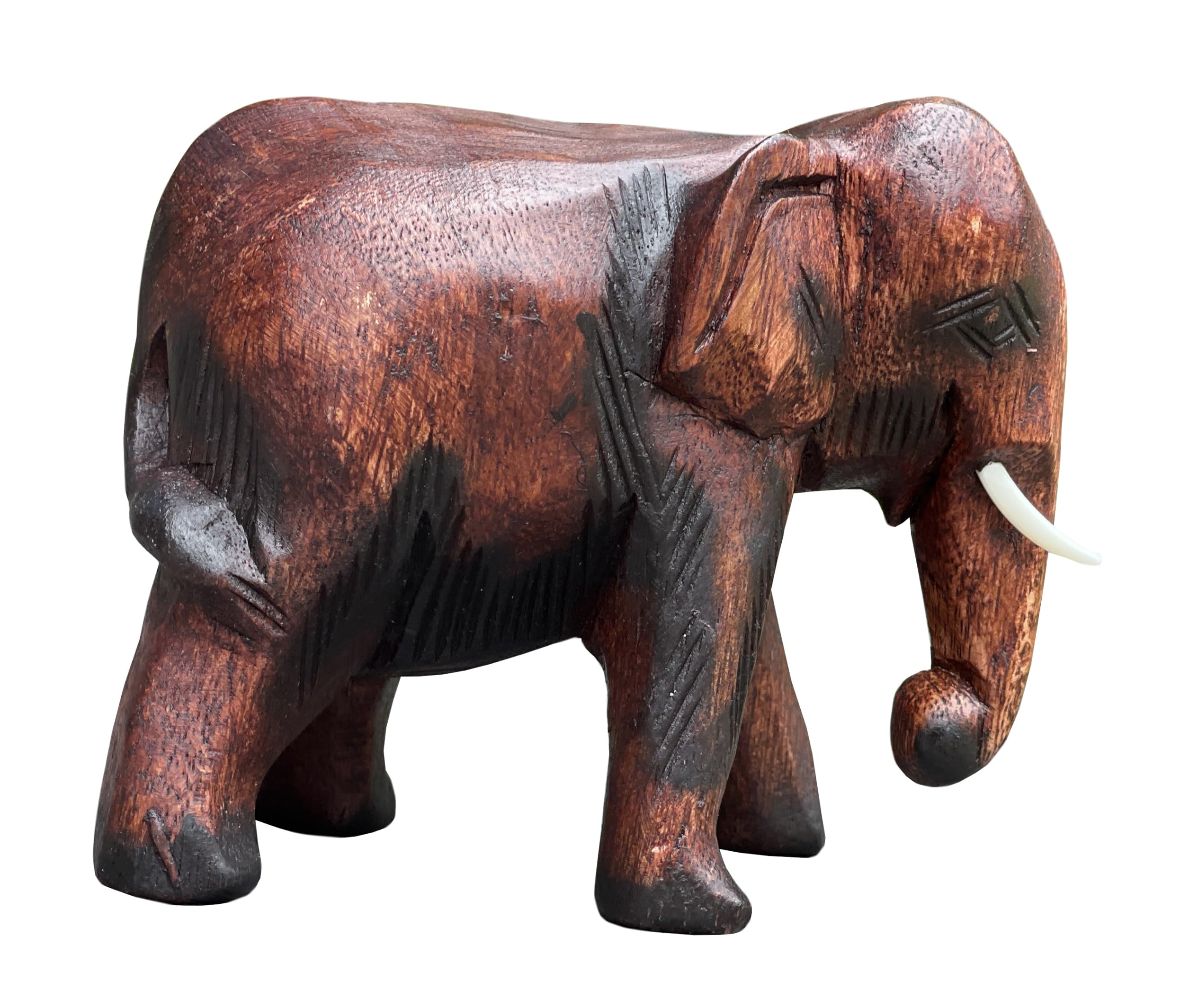 Land of Simple Treasures Hand Carved Wooden Elephant Statue - Wood Elephant Carving from Thailand - Feng Shui Elephant Figure - 